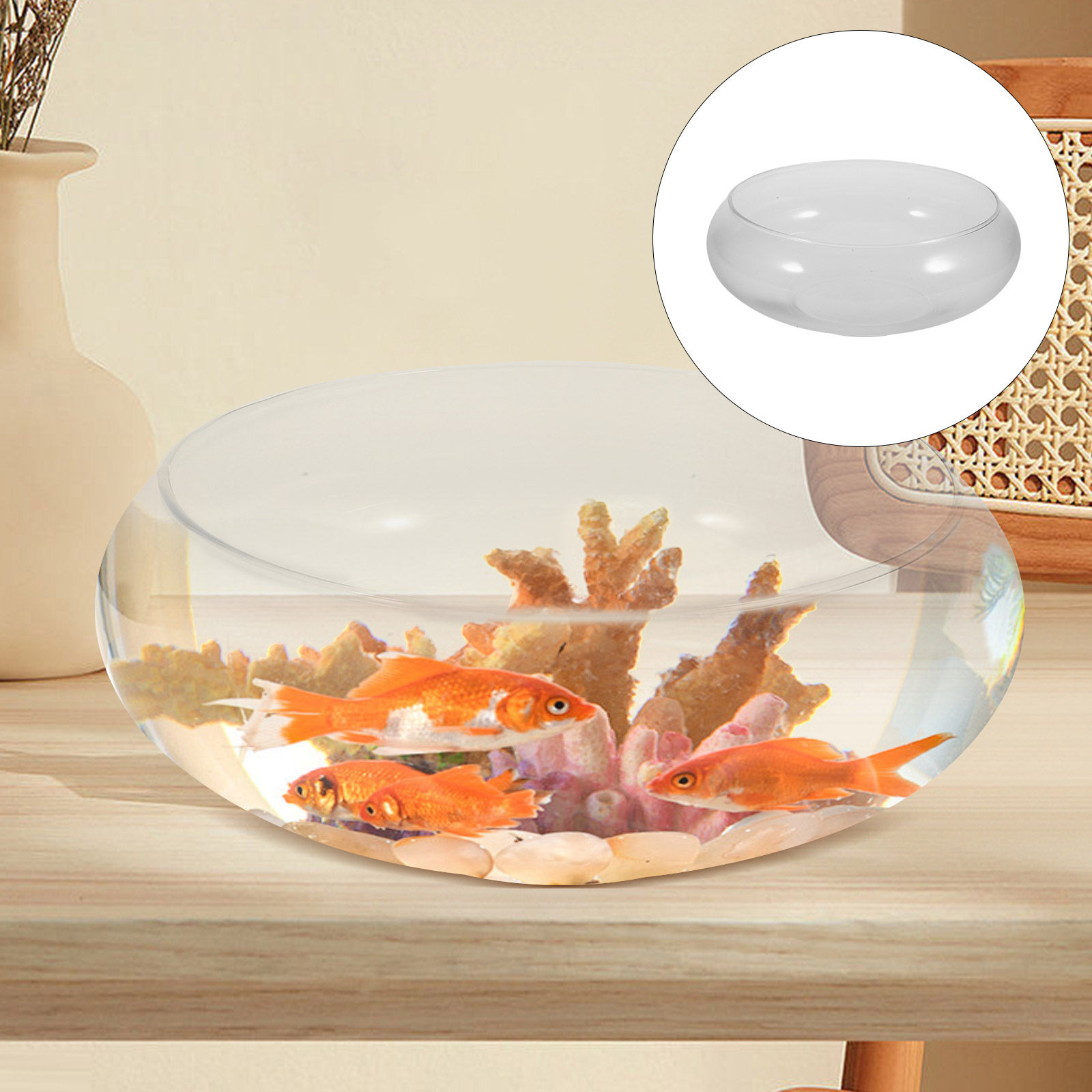 Planted Aquarium For Goldfish - 투명한 유리 어항, 책상용 수족관, 둥근