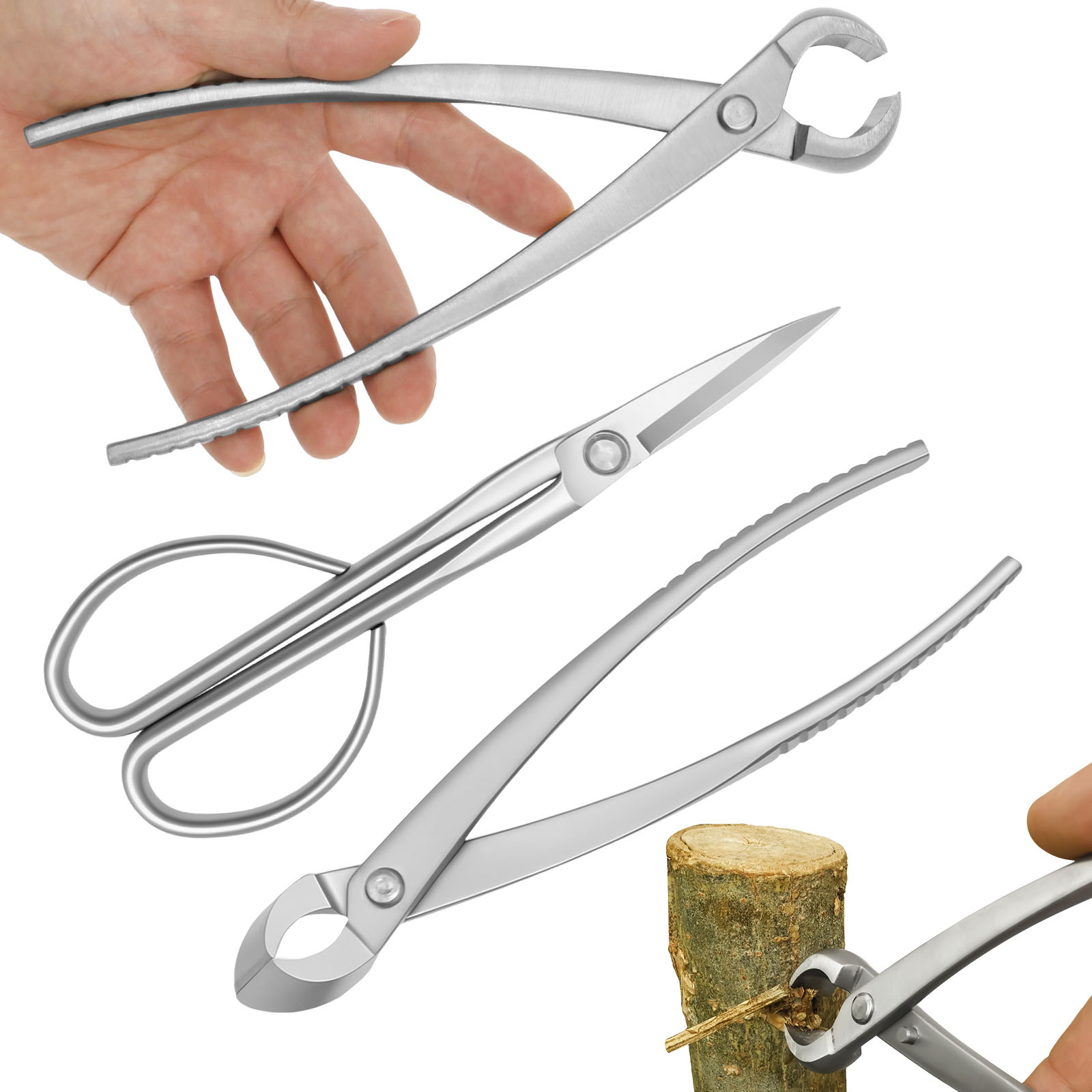 Trimming Scissor Set - 손잡이가 있는 3종 분재 도구 세트,